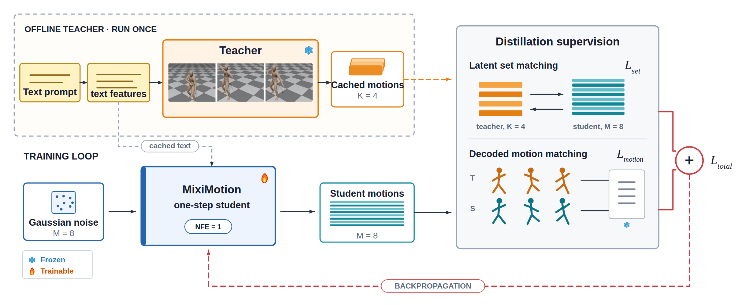 Overview of the MixiMotion distillation framework